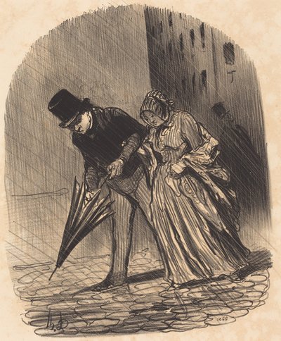 Disadvantage of an Overly Complicated Spring Umbrella by Honoré Daumier