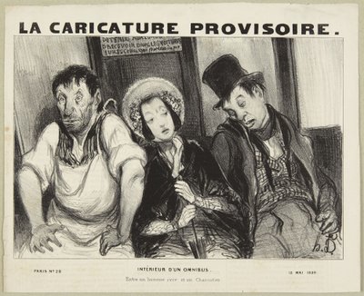 Interior of an Omnibus, from the series Parisian Types from La Caricature Provisoire by Honoré Daumier