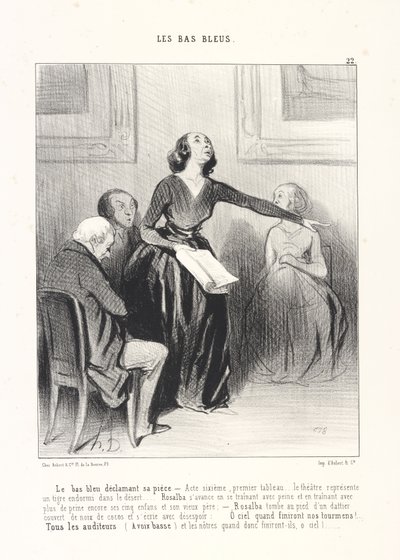 The Bluestocking Reciting Her Play, plate 22 from the series The Bluestockings from the journal Le Charivari by Honoré Daumier