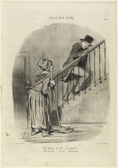 Is My Wife at Home?..., number 4 from the series Whatever You Want from Le Charivari by Honoré Daumier
