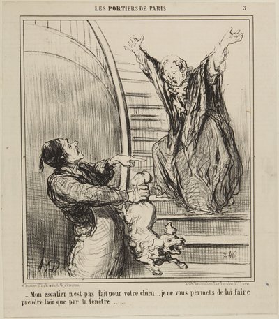 My Staircase is Not Made for Your Dog..., number 3 from the series The Porters of Paris from Le Charivari by Honoré Daumier