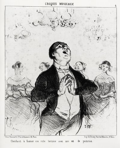 Musical Sketches: Looking to Fascinate a Rich Heiress with Its Chest. Illustration by Honore Daumier, Published in Charivari, Dated 14 February 1852 by Honoré Daumier