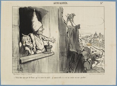 Now my flowerpot will have some sunshine... I will finally know whether it is a rose or a gillyflower! by Honoré Daumier
