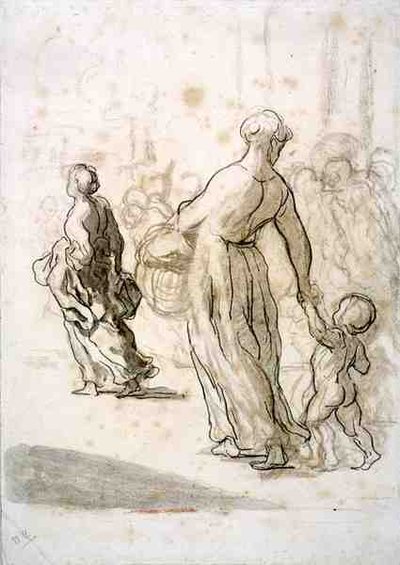 Two Women and a Child, c.1848-50 by Honoré Daumier