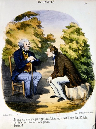Two men discussing politics and the usefulness of the Comte de Mole by Honoré Daumier