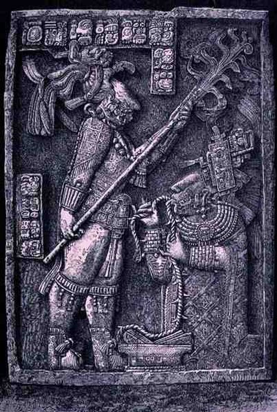 Carved Stone Lintel from Temple 23, Yaxchilan, Showing the Ruler Shield Jaguar and His Wife, Lady Xoc, Conducting a Bloodletting Ritual, from The Ancient Cities of the New World by Honore after Chapuis