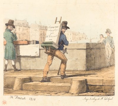 Artist Carrying Easel with a Lithographic Stone by Emile Jean Horace Vernet