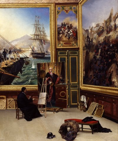 Brother Philippe Copying the Portrait of the Marquis de Fontanes in the Versailles Museum by Emile Jean Horace Vernet