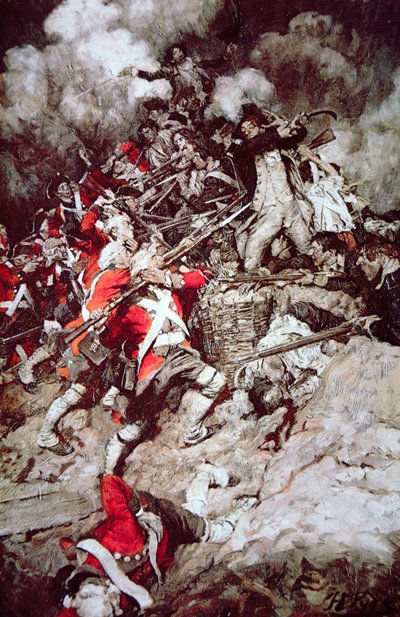 They Scrambled up the Parapet and Went over the Top, Pell Mell, upon the British by Howard (after) Pyle