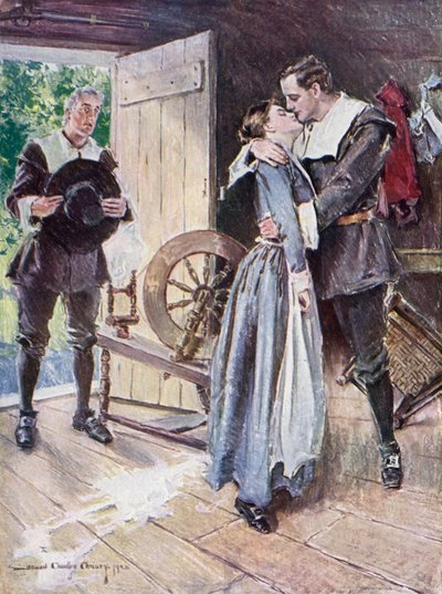 Illustration for The Courtship of Miles Standish by Henry Wadsworth Longfellow by Howard Chandler (after) Christy