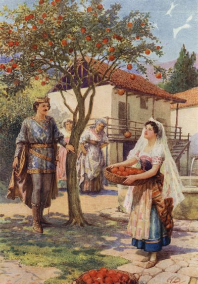 "The fruit fell by itself into the basket" from "The Fairy Kittens" by Howard Davie