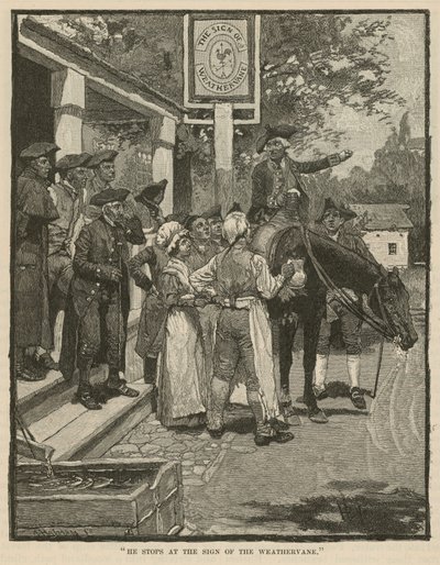 He stops at the Sign of the Weathervane by Howard Pyle