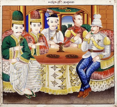 King Thibaw with dignitaries and a British officer by Hsaya Chone and Hsaya Saw