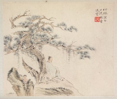 Album of Landscape Paintings Illustrating Old Poems: An Old Man Sits under a Pine Tree, a Boy is behind a Stone by Hua Yan