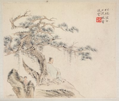 Album of Landscape Paintings Illustrating Old Poems: An Old Man Sits under a Pine Tree by Hua Yan