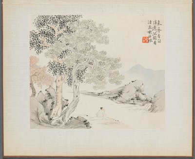 Album of Landscape Paintings Illustrating Old Poems: Three Big Trees, a Stream with an Old Man Sitting on the Bank by Hua Yan