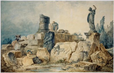 Two Young Women Drawing the Ruins of Rome by Hubert (circle of) Robert