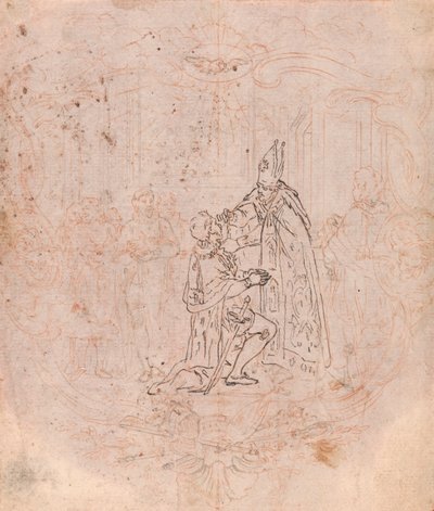 Design for a Frontispiece: A Bishop Conferring an Honor, Scene Within a Cartouche by Hubert Francois Gravelot