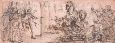 Design for an Engraving: Battle of Troy with the Trojan Horse by Hubert Francois Gravelot