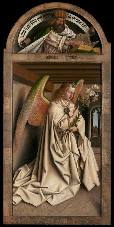 Lunette: the prophet Zechariah. Lower panel: Angel Annunciate, from the exterior of the left wing of the Ghent Altarpiece by Hubert & Jan van (1390 1441) Eyck