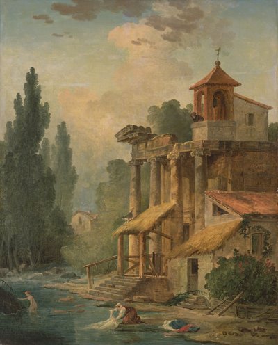 A Caprice with a Hermitage by Hubert Robert