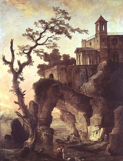Architectural Ruins in a Rocky Landscape by Hubert Robert