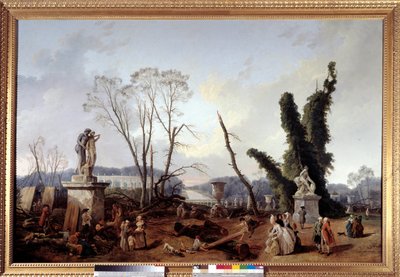 Le Carpet Vert at the time of the cutting of trees in the winter of 1774-1775 in the gardens of Versailles by Hubert Robert