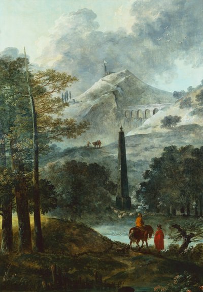 Mountainous Landscape with an Obelisk by Hubert Robert