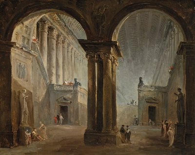 Figures in an Ancient Gallery by Hubert Robert