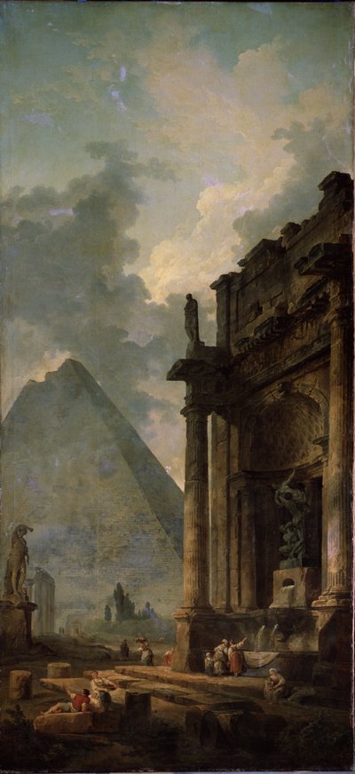Ruins with pyramid by Hubert Robert