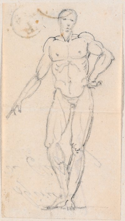 Statue of a Male Nude with Hand on Hip by Hubert Robert