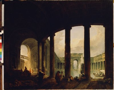 Pool Surrounded by a Colonnade (Villa Giulia?) by Hubert Robert