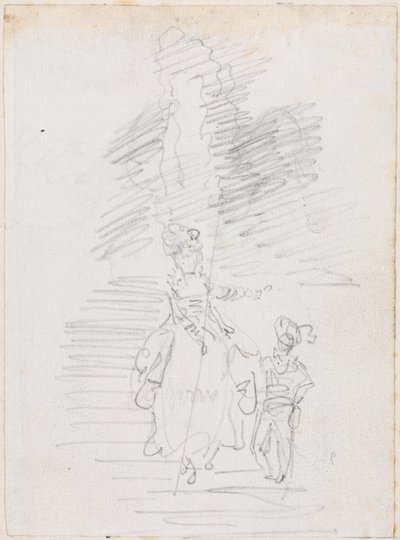 Woman and Smaller Male Figure on Grand Stairway [recto] by Hubert Robert