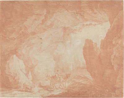 Young Woman with Donkeys Riding under a Natural Bridge by Hubert Robert
