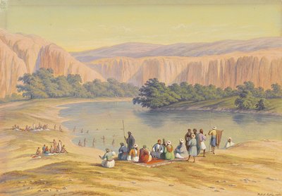 Bathing Scene with Orientals at an Inland Lake by Hubert Sattler