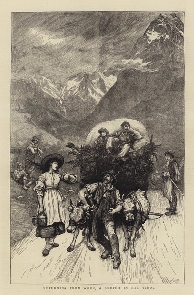Returning from Work, a Sketch in the Tyrol by Hubert von Herkomer
