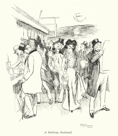 London: A Railway Bookstall by Hugh Thomson