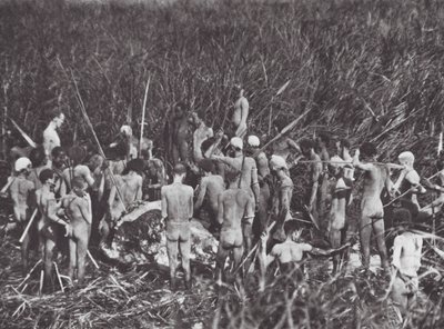 Nuer hunters with body of elephant by Hugo Adolf Bernatzik