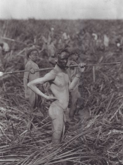 Africa: Nuer warriors in swamp by Hugo Adolf Bernatzik