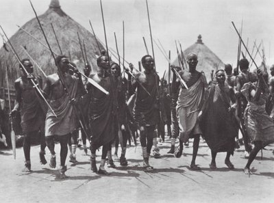 Africa: Shilluk warriors storming the grave of a chief by Hugo Adolf Bernatzik