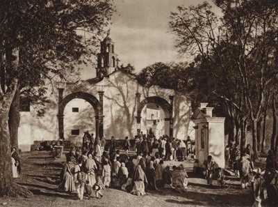 Mexico: Amecameca, Procession in front of the Sacro Monte Chapel by Hugo Brehme
