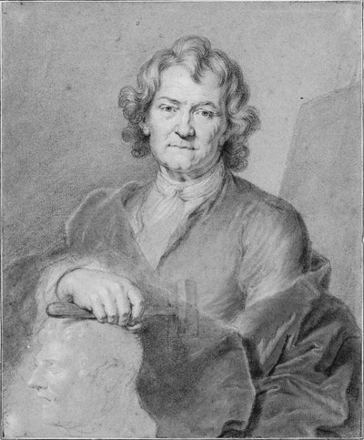 Portrait of Pierre Puget, His Right Hand Holding a Hammer and Resting on a Sculpted Head by Hyacinthe Francois Rigaud