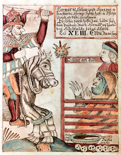 Hermod Astride Sleipnir at the Barred Gates of the Kingdom of Hel by Icelandic School