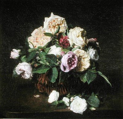 Roses in a Basket on a Table by Ignace Henri Jean Fantin Latour