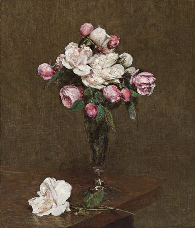 Pink and White Roses in a Champagne Flute by Ignace Henri Jean Fantin Latour