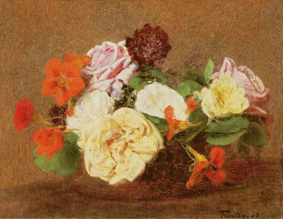 Roses and Nasturtiums in a Vase, 1883 by Ignace Henri Jean Fantin Latour