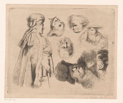 Composition with Eastern Man, Woman with Child, and Four Heads of Men by Ignace Joseph de Claussin (attributed to)
