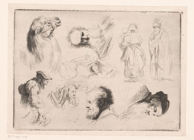 Composition with Heads of Various Men, a Camel, and Two Standing Figures by Ignace Joseph de Claussin (attributed to)