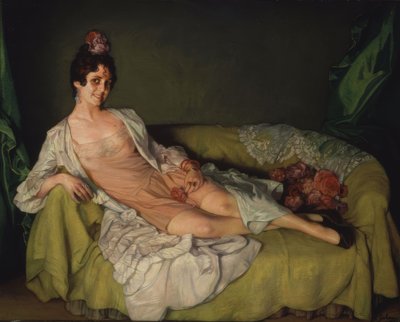 (Woman Reclining in Armchair in Slip and Robe) by Ignacio Zuloaga y Zabaleta