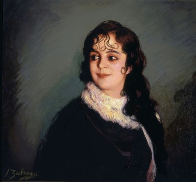 Portrait of a Girl with Curls on Forehead and Sideburns – 20th Century by Ignacio Zuloaga y Zabaleta